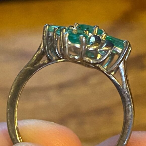 Ring Emeralds Size 8 9 Stones 4.82 Carats Sterling Silver 925 SIS Vintage - Picture 4 of 16